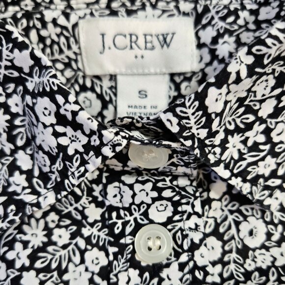 J. Crew Black White Floral Button-Up Shirt in Cotton Poplin Ditsy Romantic AD359 - Picture 7 of 10